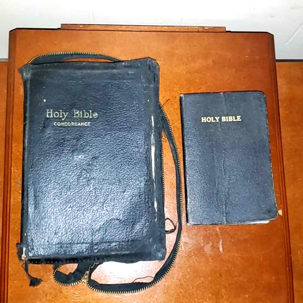Two Old Vintage Christian Holy Bibles Undated Black Soft Cover